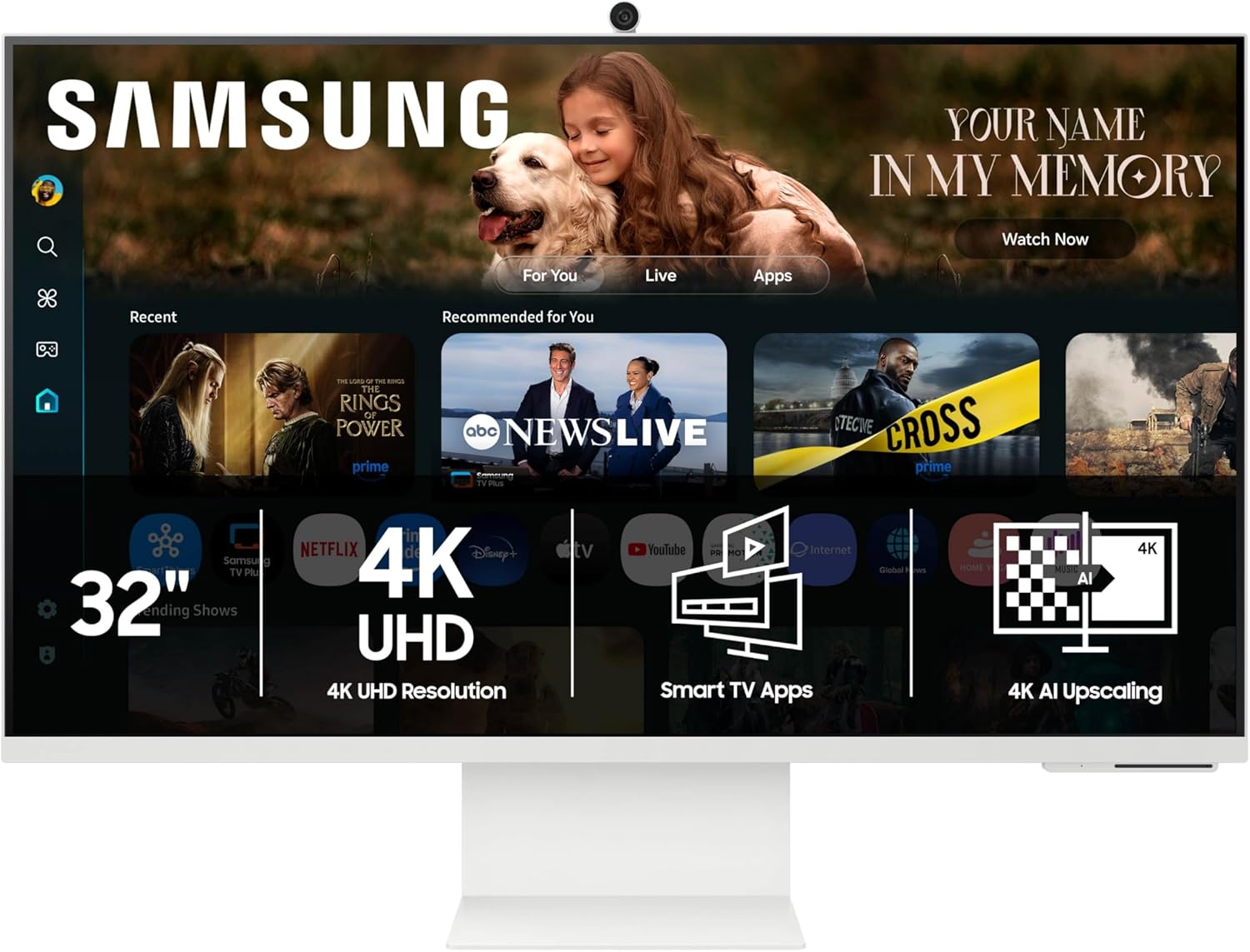 SAMSUNG 32” Smart Monitor M8 (M80F) 4K UHD Display, Samsung Vision AI, Smart TV Apps, Gaming Hub, USB-C, HDMI and USB-A, White, LS32FM803UNXZA, 2025