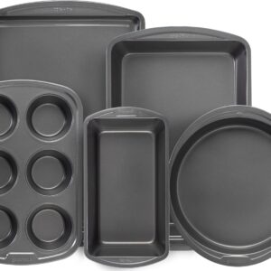 GoodCook Everyday Nonstick Steel 5-Piece Bakeware Set, Gray, Includes Cookie Sheet, Cake Pan, Loaf Pan, Muffin Pan, and Roast Pan, Durable and Scratch-Resistant Baking Set