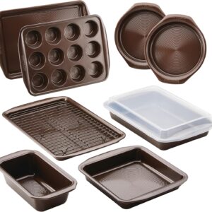 Circulon Nonstick Bakeware Set with Nonstick Bread Pan, Baking Pans, Baking Sheets, Cookie Sheets, Cake Pan and Muffin Pan / Cupcake Pan – 10 Piece, Chocolate Brown