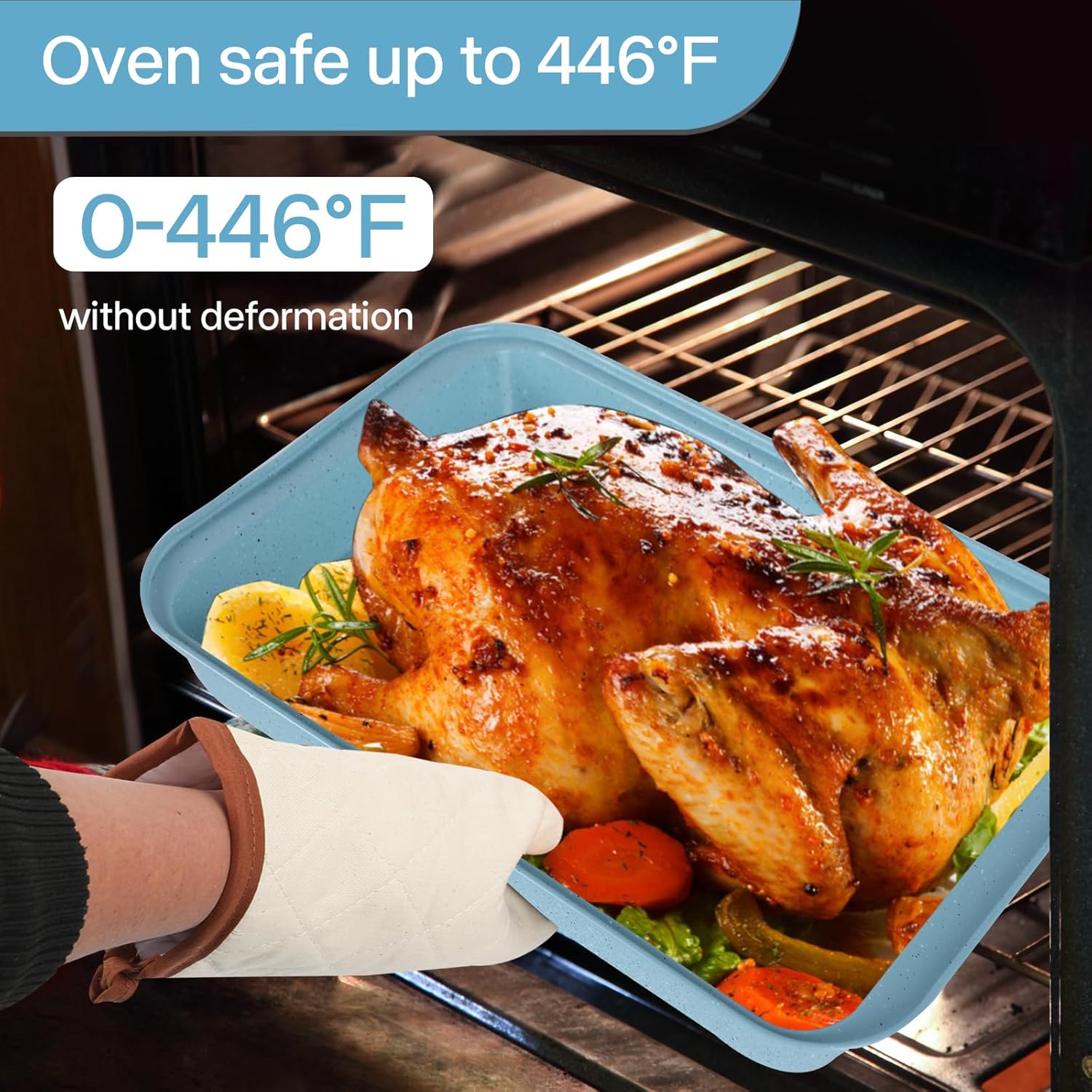 Baking Pans Set Non Stick, Bakeware Sets Stackable, Oven Safe, Steel Baking Set Supplies for Home Baking, Roasting, Easy to Release, Sturdy Bake Gifts for Holiday, Blue, 6 Pieces - Image 6