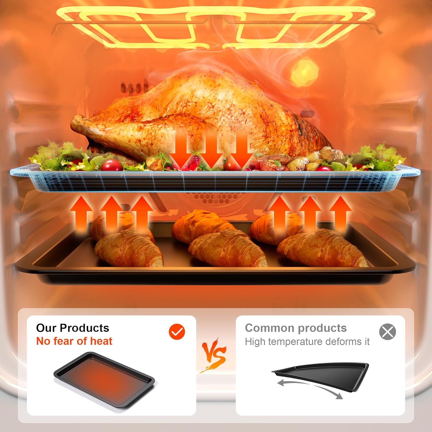 HONGBAKE Ceramic Baking Sheet Pan Set, Cookie Sheet for Oven, Bakeware Sets with Wider Grips, 3 Pack Half/Jelly Roll/Quarter Baking Tray, Premium, Dishwasher Safe - Dark Grey - Image 2