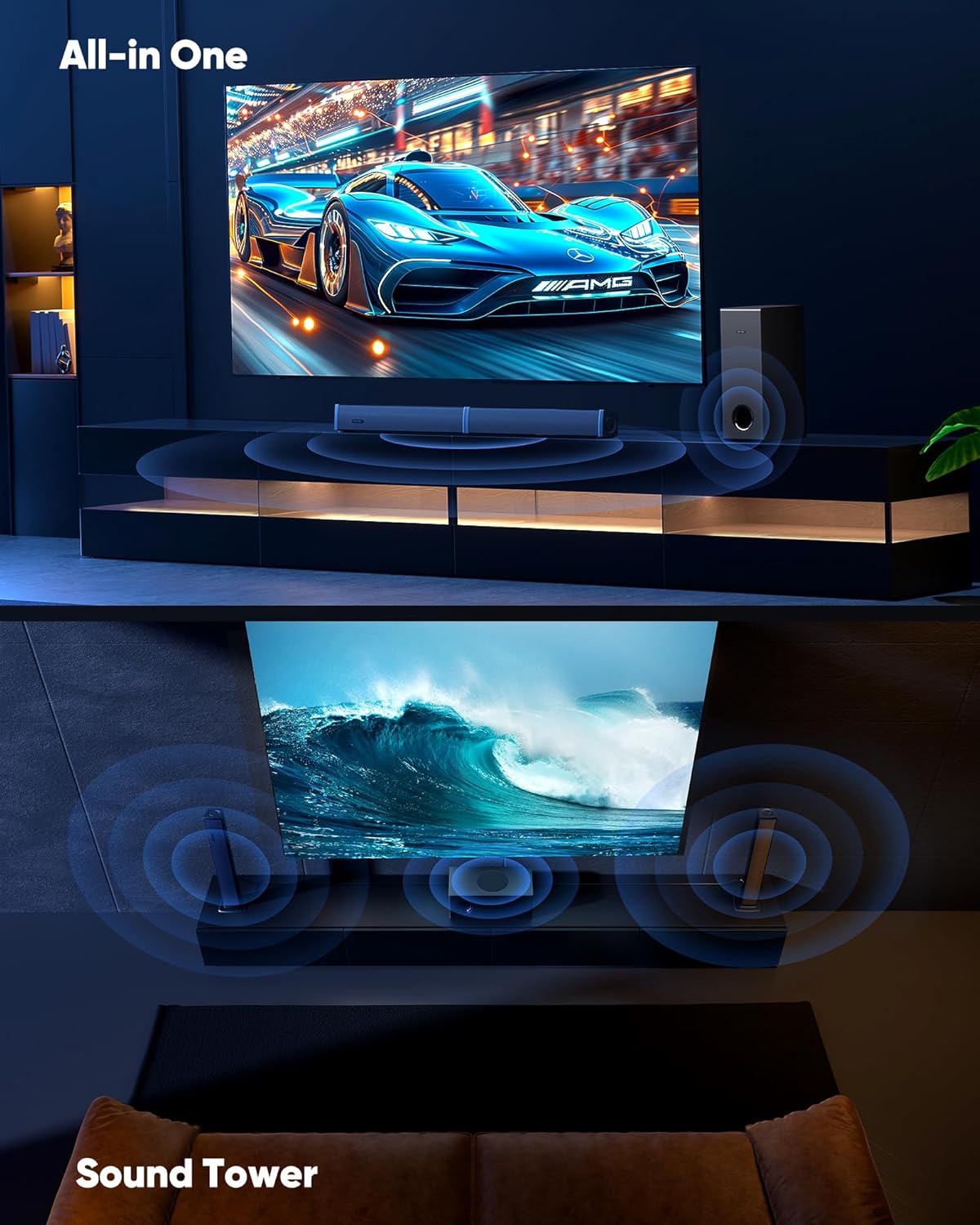 Sound Bar for Smart TV 2.1CH 190W Peak Power Soundbar with Subwoofer Detachable 2-in-1 BT 5.4 Surround Sound System 12L Deep Bass for PC Game with HD-ARC/Opt/USB/AUX Home Theater - Image 3