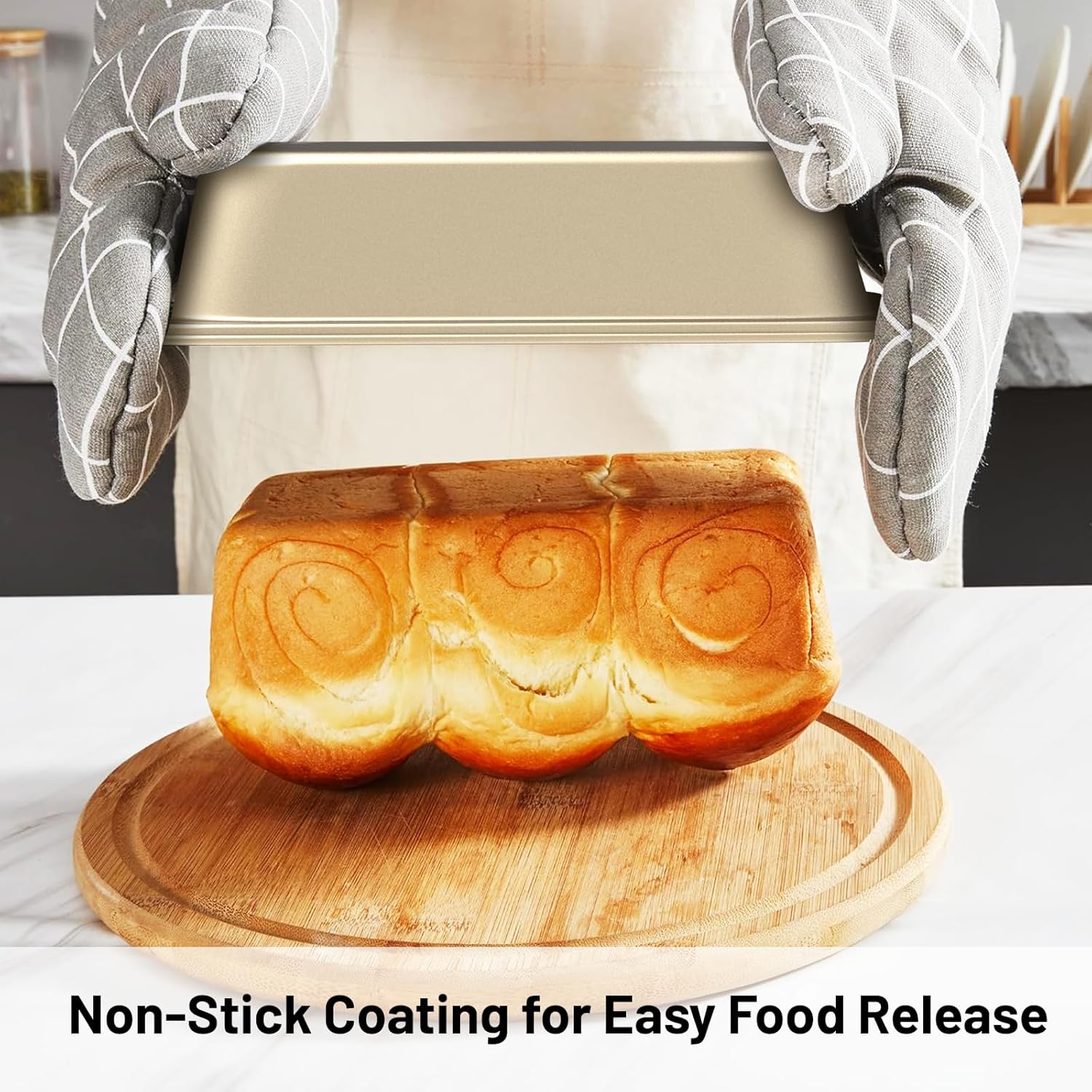 Baking Pans Set, 5-Piece Nonstick Bakeware Sets with Round/Square Cake Pan, Muffin Loaf Roast Pan, Baking Sheets for Oven, Kitchen Cookware Sets Baking Tray Baking Supplies, Gold - Image 4