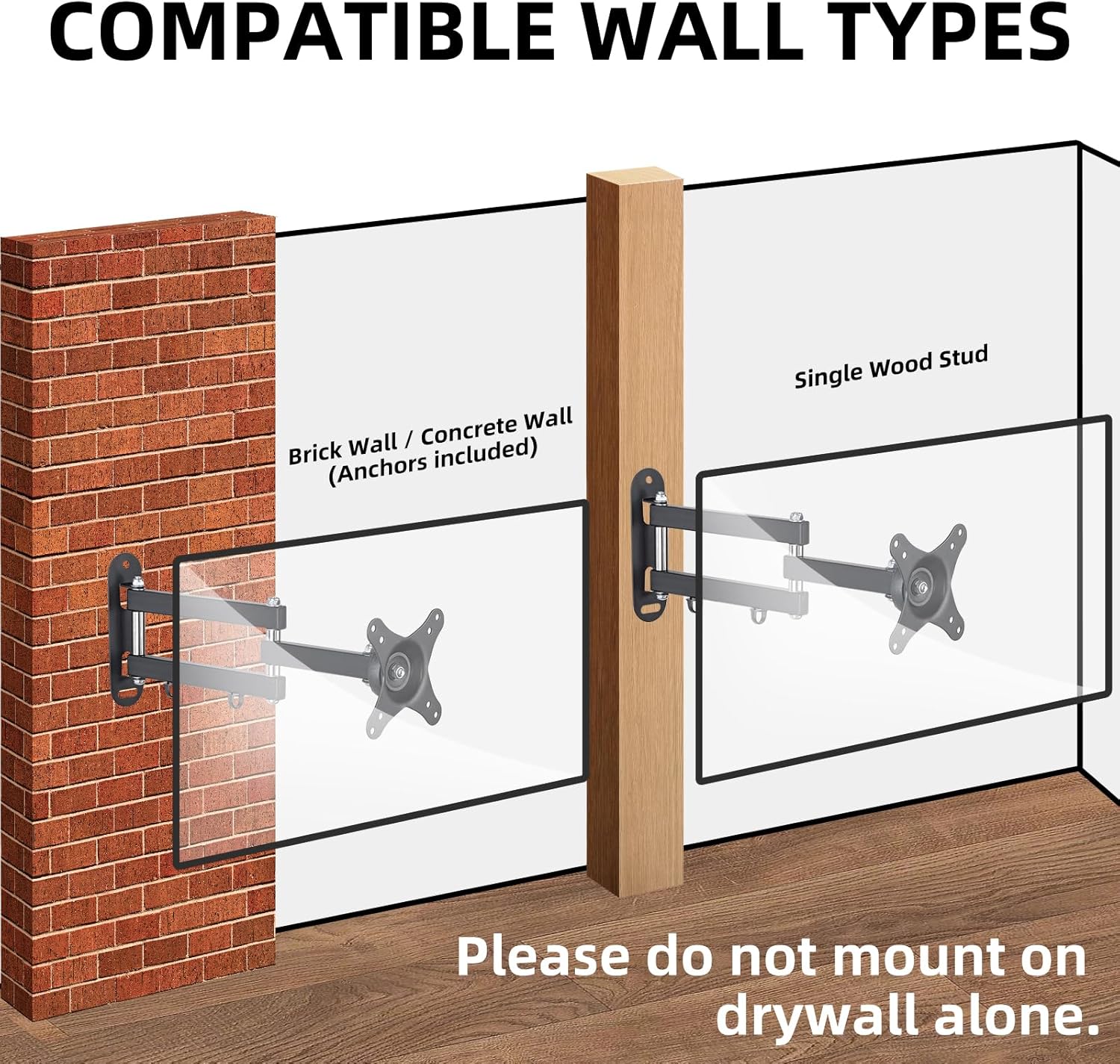 Suptek TV Wall Mount Swivel Tilt Rotation Full Motion Adjustable Articulating for Most 15-32 inch LED, LCD Monitor Wall Mount VESA 75,100 (MA2720) - Image 10