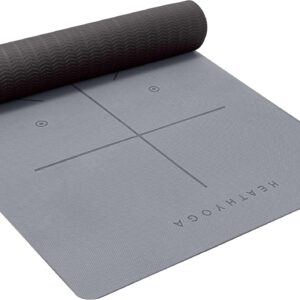 Heathyoga Eco Friendly Non Slip Yoga Mat, Body Alignment System, SGS Certified TPE Material – Textured Non Slip Surface and Optimal Cushioning,72″x 26″ Thickness 1/4″