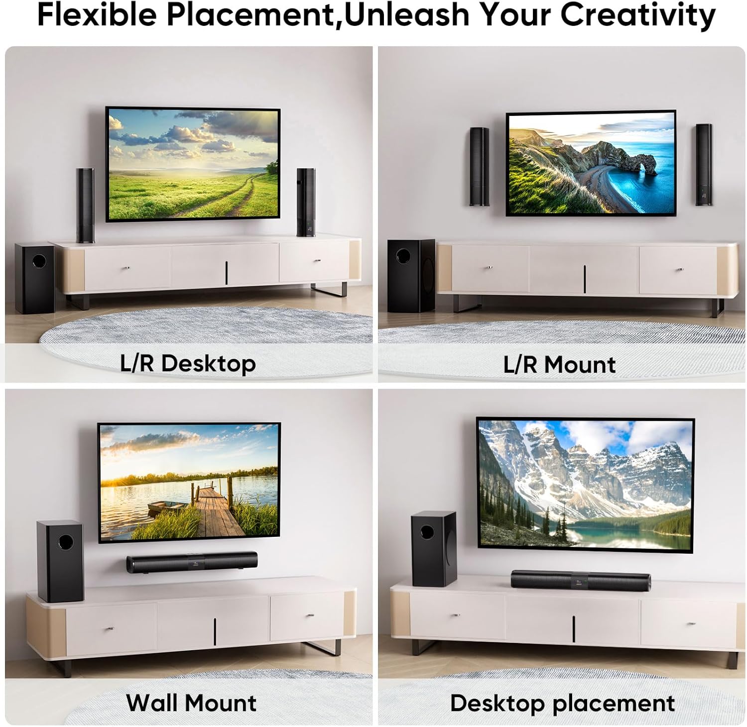 Saiyin Sound Bars for Smart TV with Subwoofer, Soundbar with Optical/ARC/AUX and Bluetooth 5.3 Inputs, Surround Sound System with 5.25 Inches Woofer,Treble and Bass Adjustable - Image 2