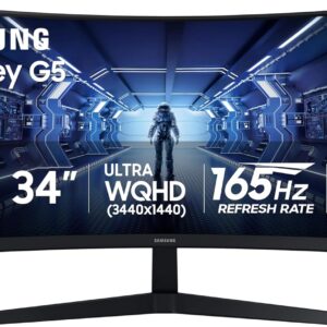 Samsung 34′ Odyssey G5 Ultra-Wide Gaming Monitor with 1000R Curved Screen, 165Hz, 1ms, FreeSync Premium, Large Display, Eye Comfort, Multiple Ports, WQHD, LC34G55TWWNXZA, Black
