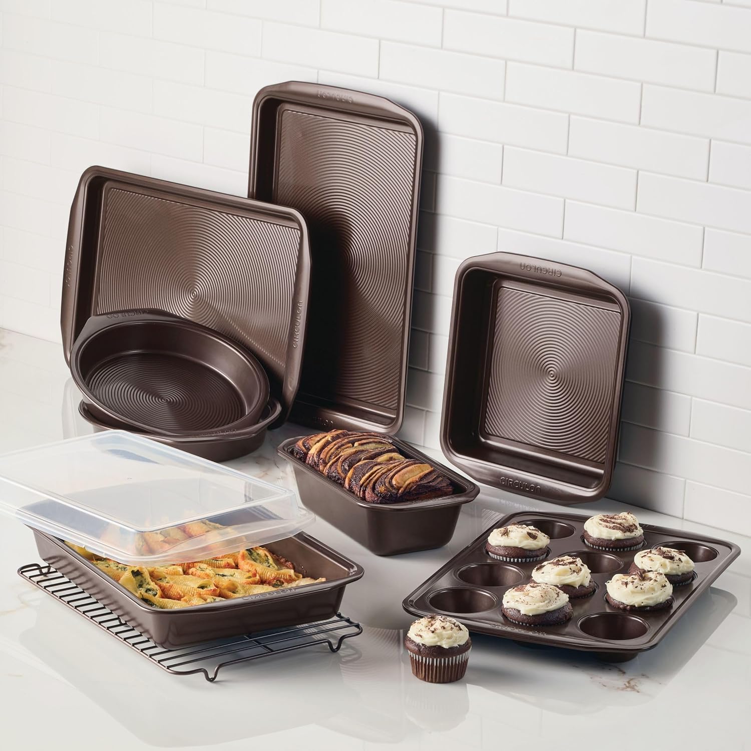 Circulon Nonstick Bakeware Set with Nonstick Bread Pan, Baking Pans, Baking Sheets, Cookie Sheets, Cake Pan and Muffin Pan / Cupcake Pan - 10 Piece, Chocolate Brown - Image 11