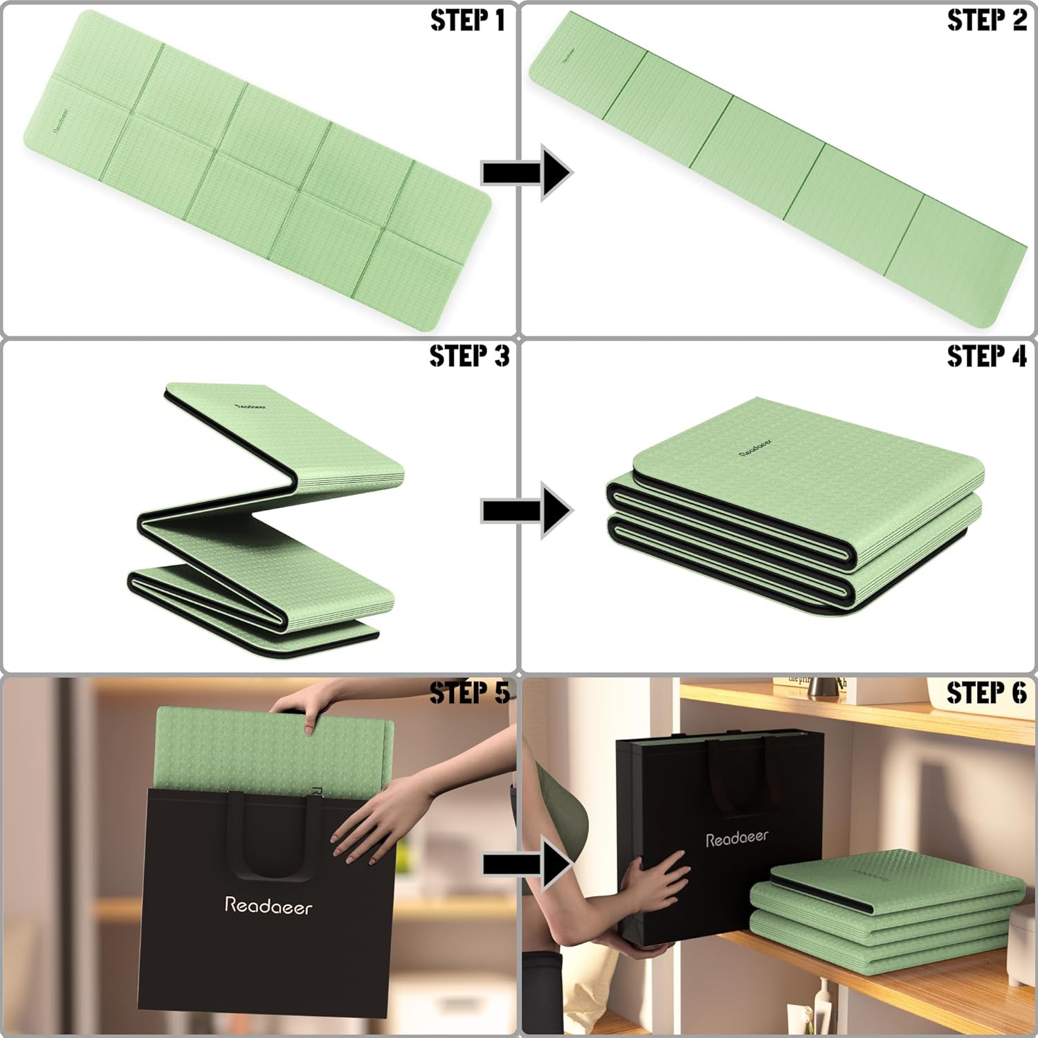 Readaeer Foldable Yoga Mat for Travel Folding Yoga Mat 6mm Thick with Carrying Bag, Non-Slip TPE Exercise Pilates Mat for 72" L x 24" W x 0.24 Inch - Image 5