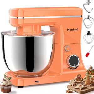 10-Speed Stand Mixer with 8-in-1 Splash Guard, Tilt-Head, 6QT Stainless Steel Bowl+Dishwasher-Safe Dough Hook/Whisk/Beater/Spatula for Baking Bread, Cakes, Cookies, Orange