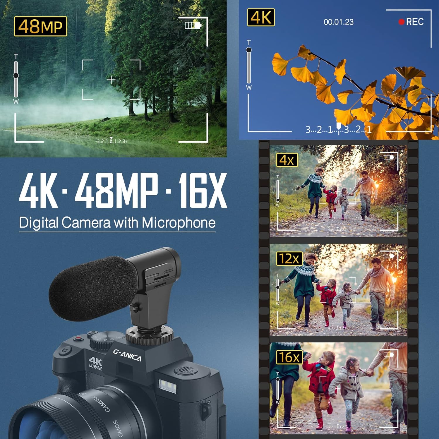 TURE 4K Digital Cameras for Photography, 48MP Vlogging Camera for YouTube with Microphone, WiFi and Tripod Grip, Video Camera with Wide-Angle&Macro Lens, Content Creator Kit & Travel Camera