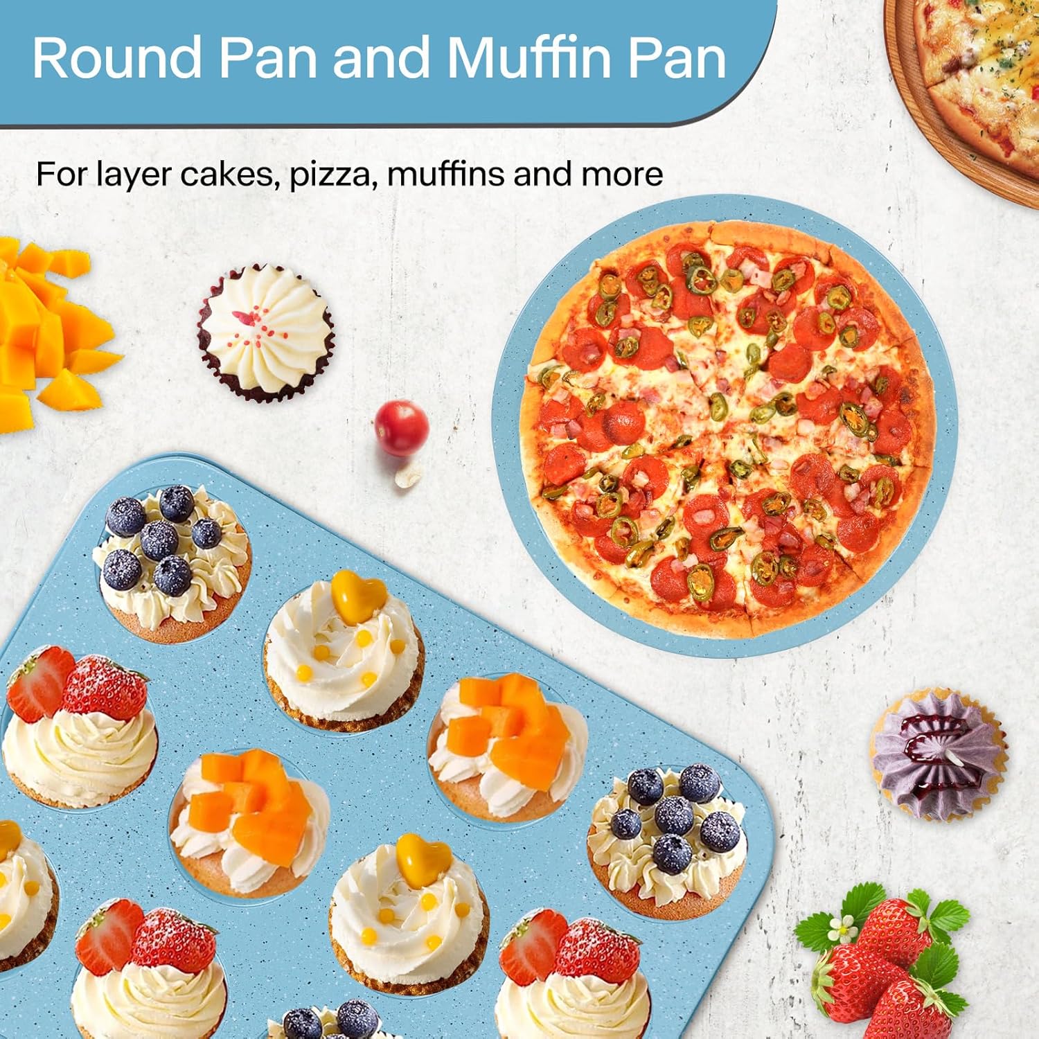 Baking Pans Set Non Stick, Bakeware Sets Stackable, Oven Safe, Steel Baking Set Supplies for Home Baking, Roasting, Easy to Release, Sturdy Bake Gifts for Holiday, Blue, 6 Pieces - Image 7