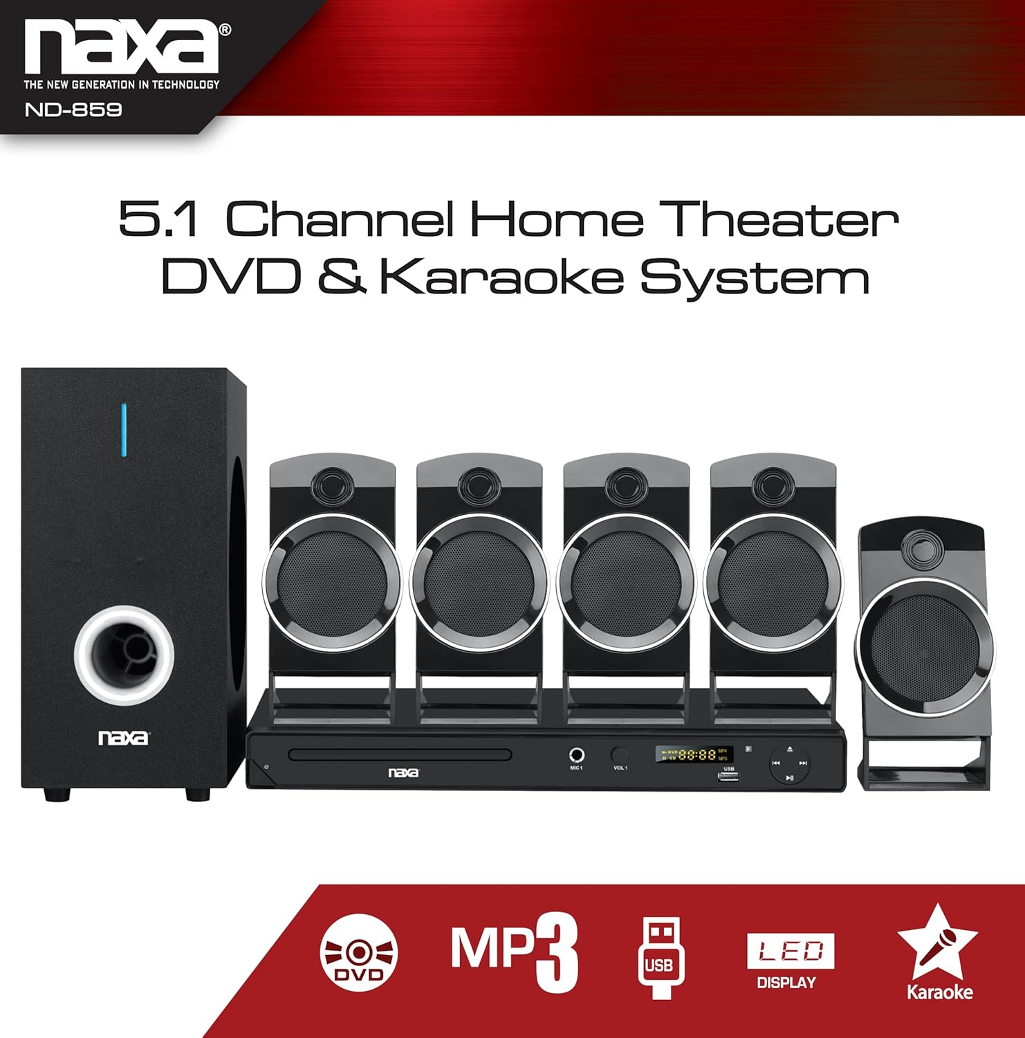 NAXA Electronics ND-859 5.1-Channel Home Theater DVD/Digital Media Player and Karaoke System, black - Image 3