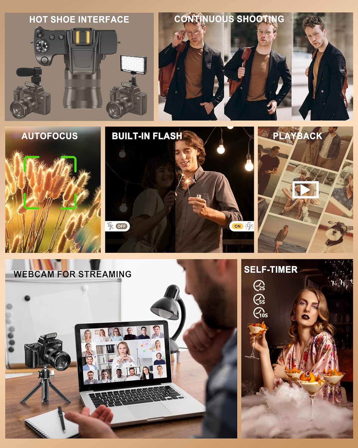 True 5K Digital Camera for Photography - 80MP WiFi Autofocus Vlogging Camera for YouTube with 4.0" Touch Screen - UHD One-Touch Macro Video Cameras with 18X Zoom, Lens Hood, 3000mAH Battery, 32GB Card - Image 6