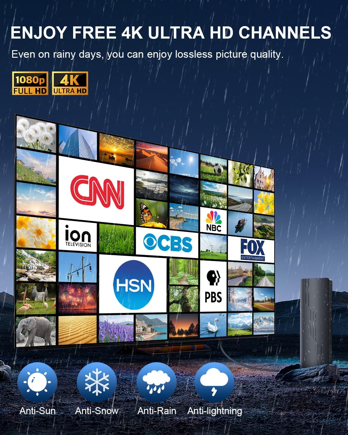 2025 Upgraded TV Antenna for Smart TV, 1800+ Miles Range Strongest for Local Channels with Amplifier Signal Booster, Waterproof Design, 33FT Coax Cable-Support 4K 1080p TV Antenna Indoor Ourdoor - Image 3