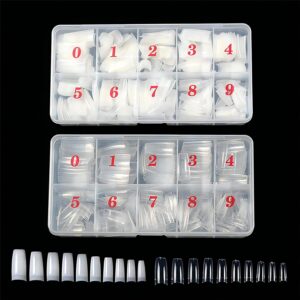 1000pcs Clear and Natural Acrylic Nail Tips,10 Size French Nail Tips For Acrylic Nails Half Cover False Nails Extension Artificial Fingernails