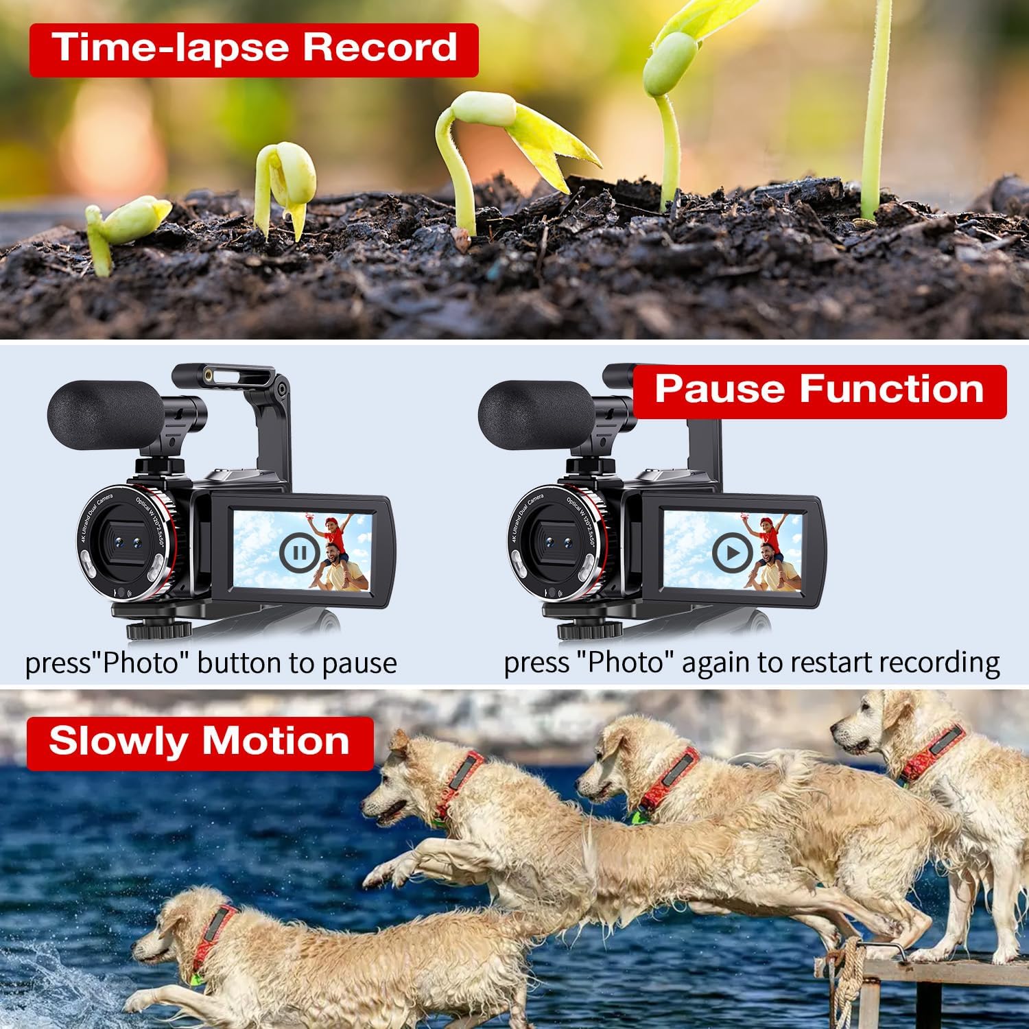 4K Video Camera Camcorder, 64MP UHD Vlogging Dual Camera for YouTube, 21X Digital Zoom IPS Screen Vlog Camera with External Microphone, Stabilizer, Remote, 2 Batteries, Remote, Memory Card - Image 6