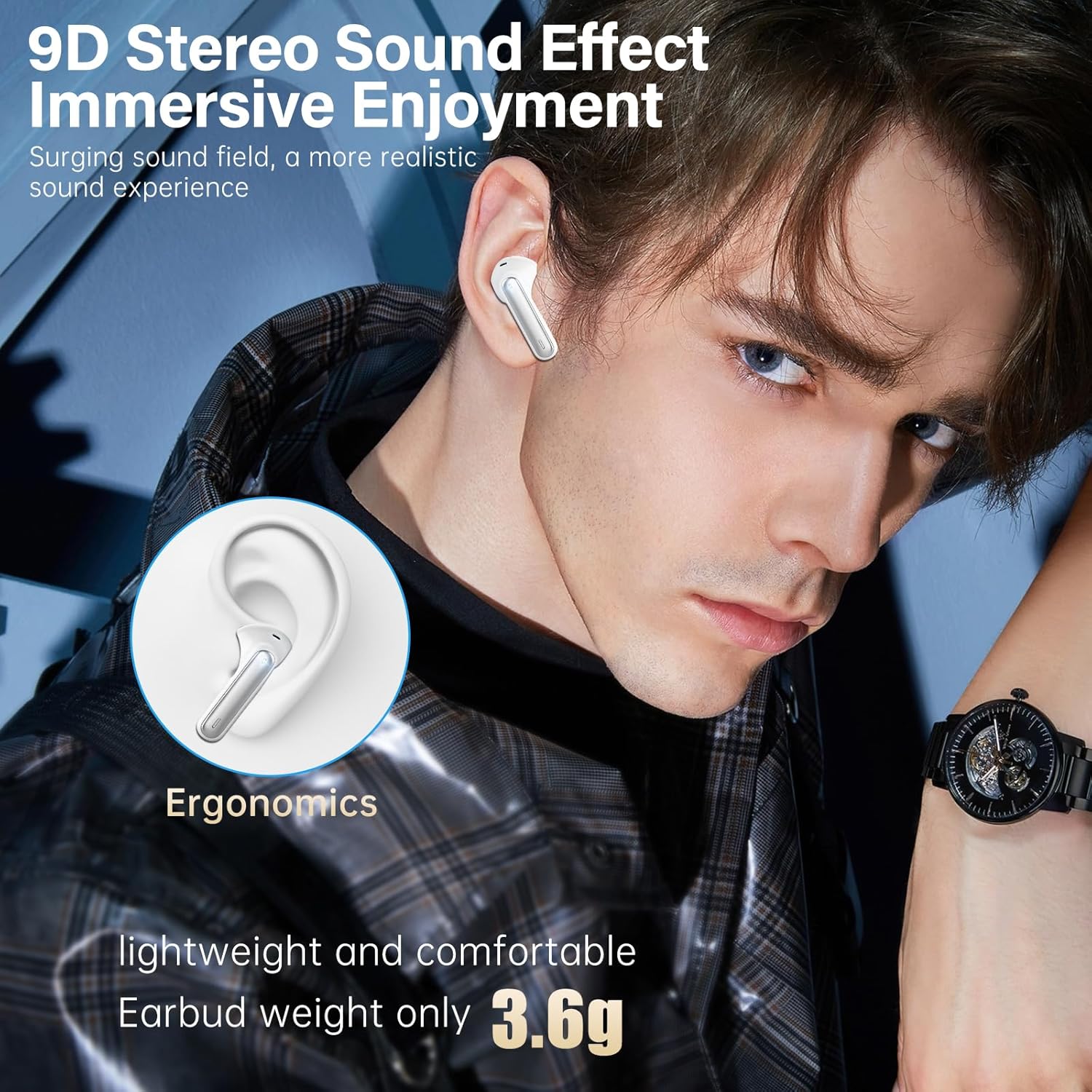 A10 Pro Wireless Earbuds, Bluetooth 5.3 Headphones HiFi Stereo 50H Playback LED Digital Display Ear Buds with ENC Noise Canceling Headset, IPX7 Waterproof Earphones for Gym/Running/Work - Image 5
