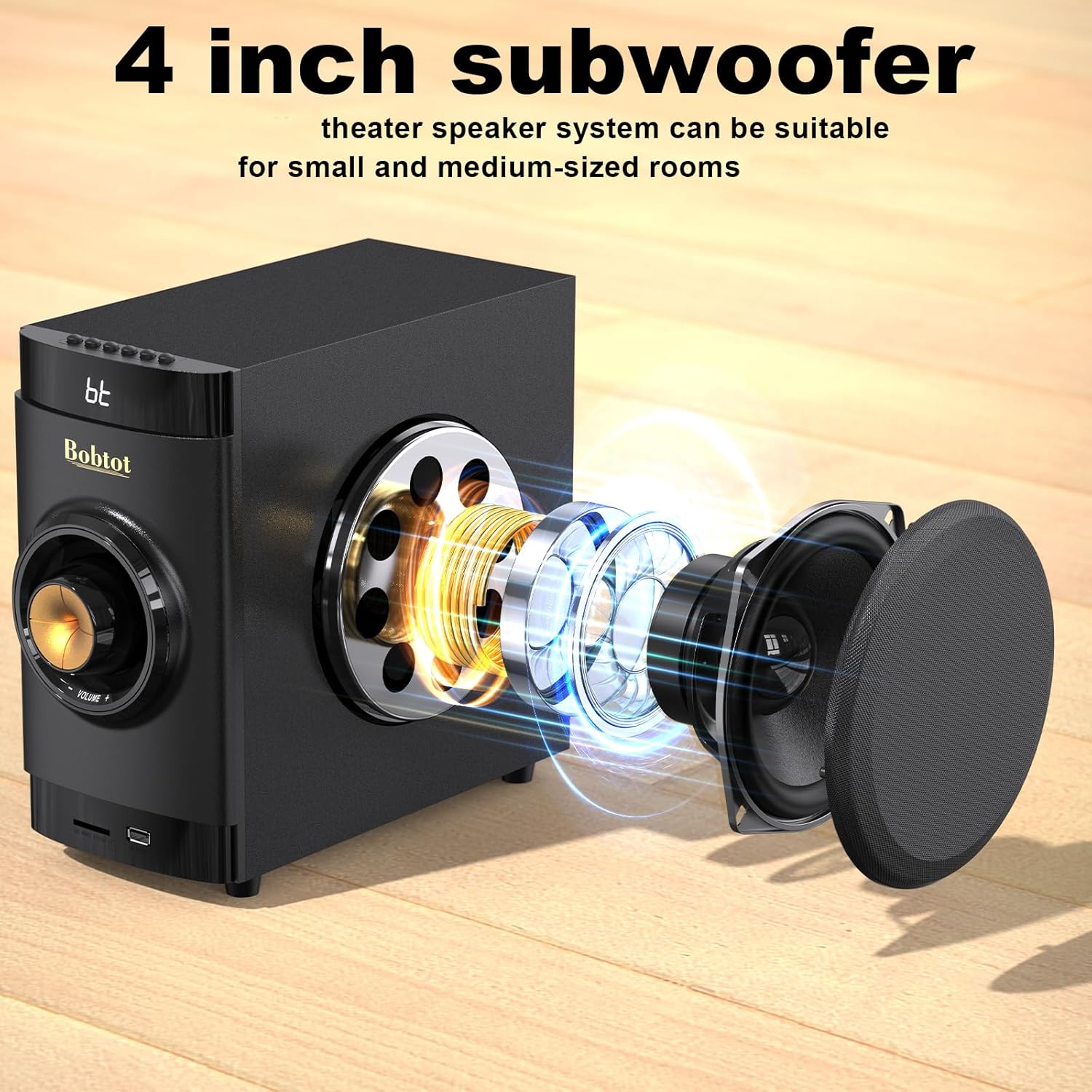 Small Subwoofer Home Theater for TV Surround System 5 Wired Speakers Amplifier 4 inch Woofer Built-in Receiver Support HDMI ARC Optical Bluetooth Input for Projector - Image 2