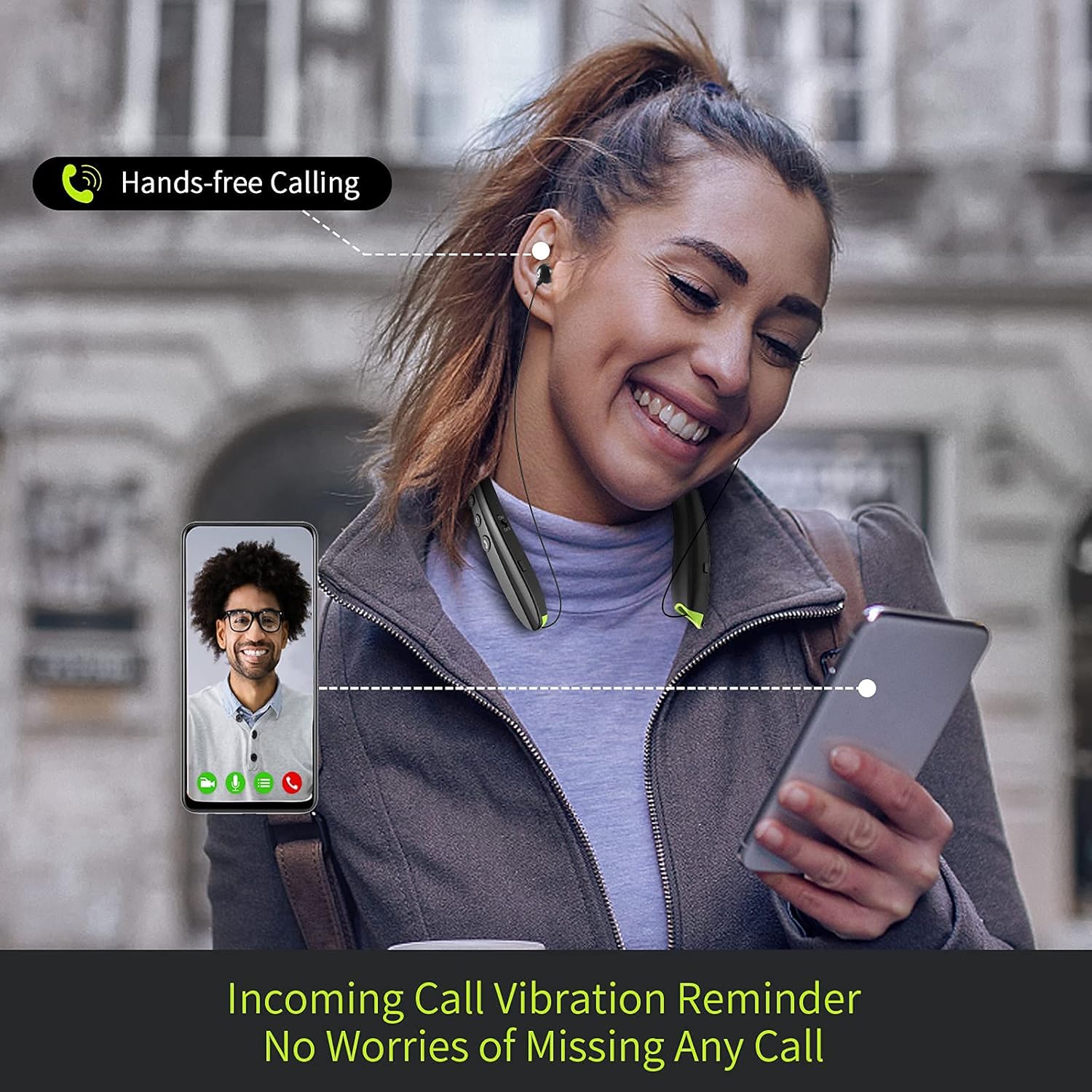 Bluetooth Headset, 2025 Upgraded Neckband Bluetooth Headphones with Retractable Earbuds, Noise Cancelling Stereo Earphones with Mic, Foldable Wireless Headphones for Sports Office with Carry Case - Image 6