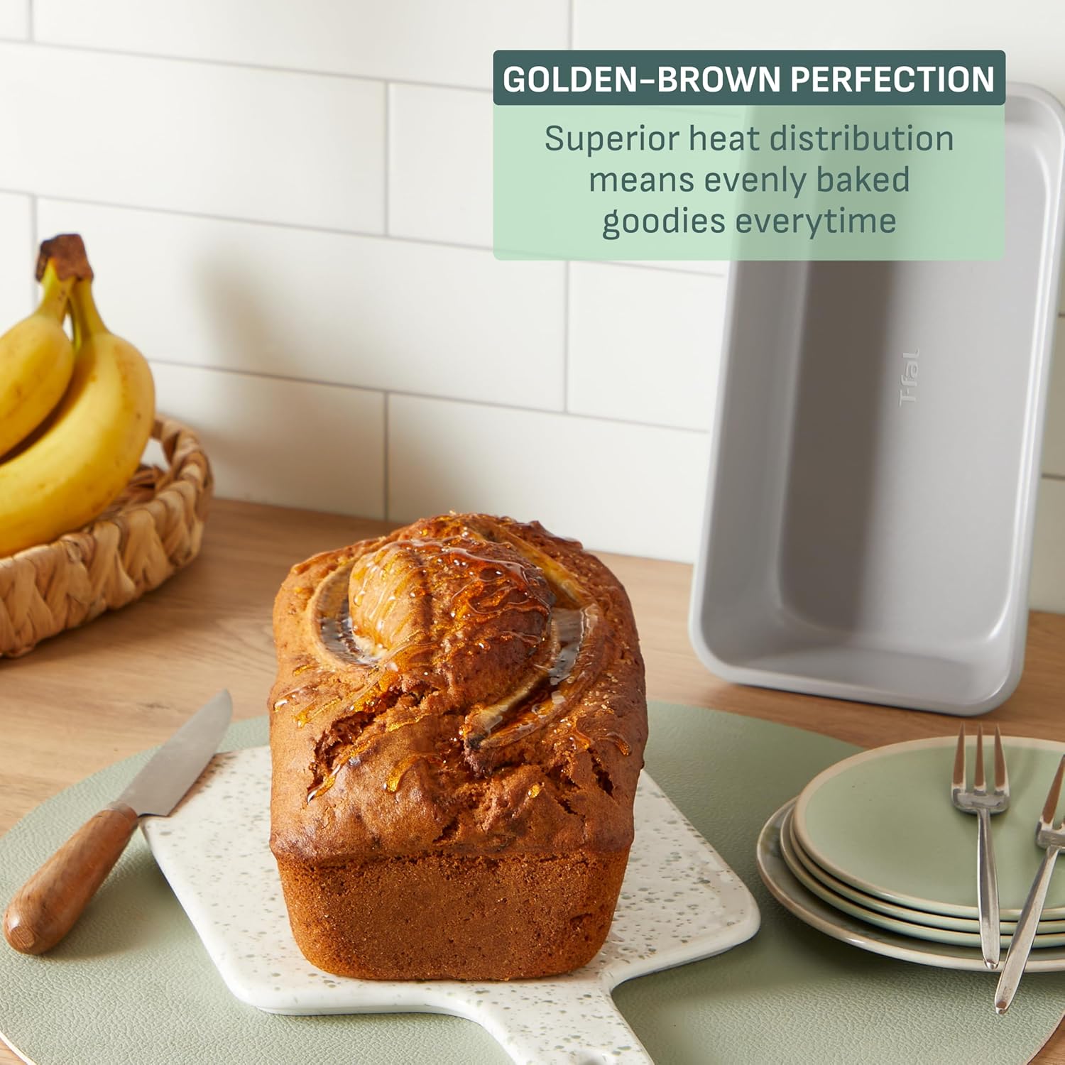 T-fal Refresh Ceramic Nonstick Baking Pans Set (8 Pc), Roaster, 12-Cup for Muffins, Loaf Trays, Baking Sheets Non Stick, Cooling Cooking Rack, Stackable Bakeware Set, Mint Green - Image 5