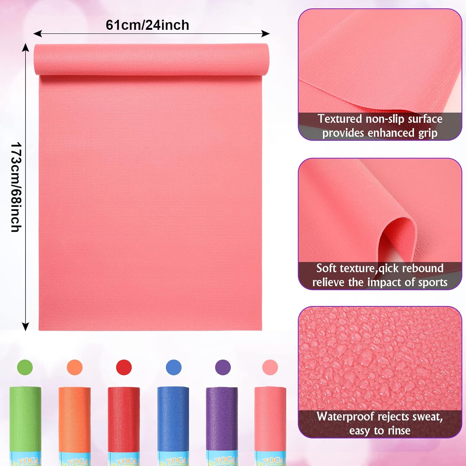 Amylove 12 Pieces Yoga Mats Bulk 68x24x0.12 Inch Exercise Non Slip Fitness Workout Mats for Women Men Home Workout Gym Yoga - Image 3