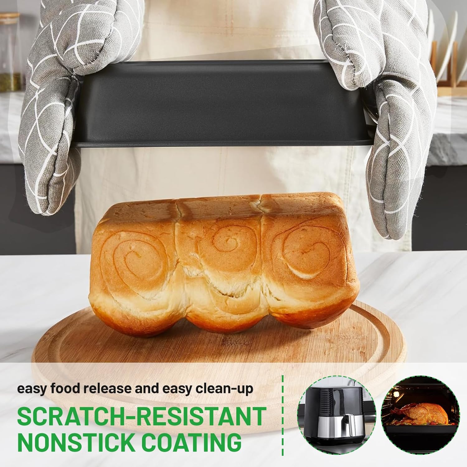 5 Pieces Baking Pans Set, Nonstick Baking Sheet Tray Oven Pans Bakeware Set, Baking Supplies with Round/Square Cake Pan, Muffin Pan, Loaf Pan, Roast Pan, Stackable Baking Sets for Cooking - Image 4