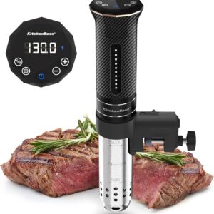 KitchenBoss Sous Vide Machine: Ultra-quiet Sous Vide Cooker Immersion Circulator, IPX7 Waterproof Stainless Steel 1100W Professional Sous Vide Precision Cooker, Black (G300T)
