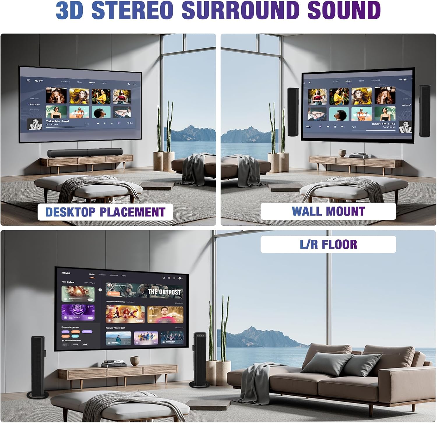 Sound Bar, 100W Sound Bar for Smart TV, Bluetooth 5.3 Soundbar, 2 in 1 Detachable Home Speaker Bass Effect, Home Theater Surround Sound, ARC/Optical/AUX/USB Connections, for TV/PC/Projectors - Image 7