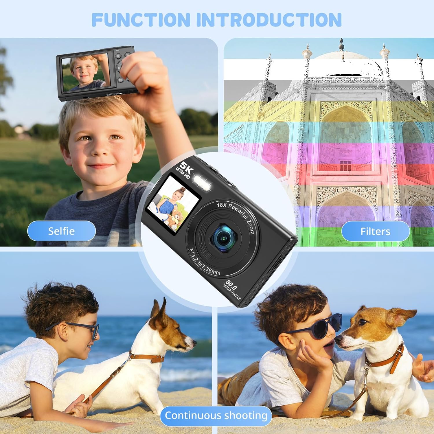 Dual Screen 5K Digital Camera for Vlogging with Fill Light - 80MP, 16X Zoom, WiFi, YouTube/Blogging, Includes 32GB Card & 2 Batteries (X9-Black) - Image 6