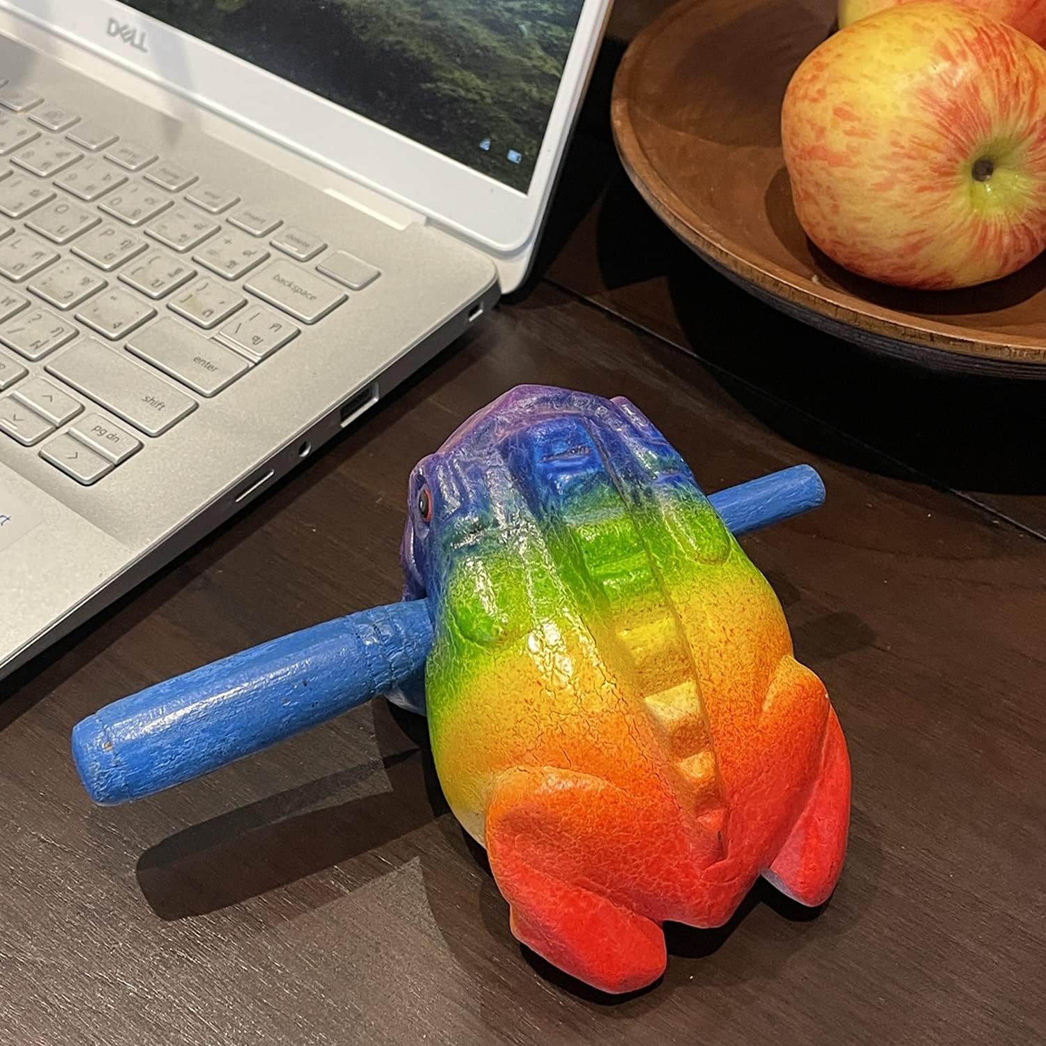 5" Wooden Frog Percussion Instrument - Guiro Rasp Tone Block Thailand Handcraft Musical Lucky Frog Home Office Decoration Nice Gift (Rainbow) - Image 2