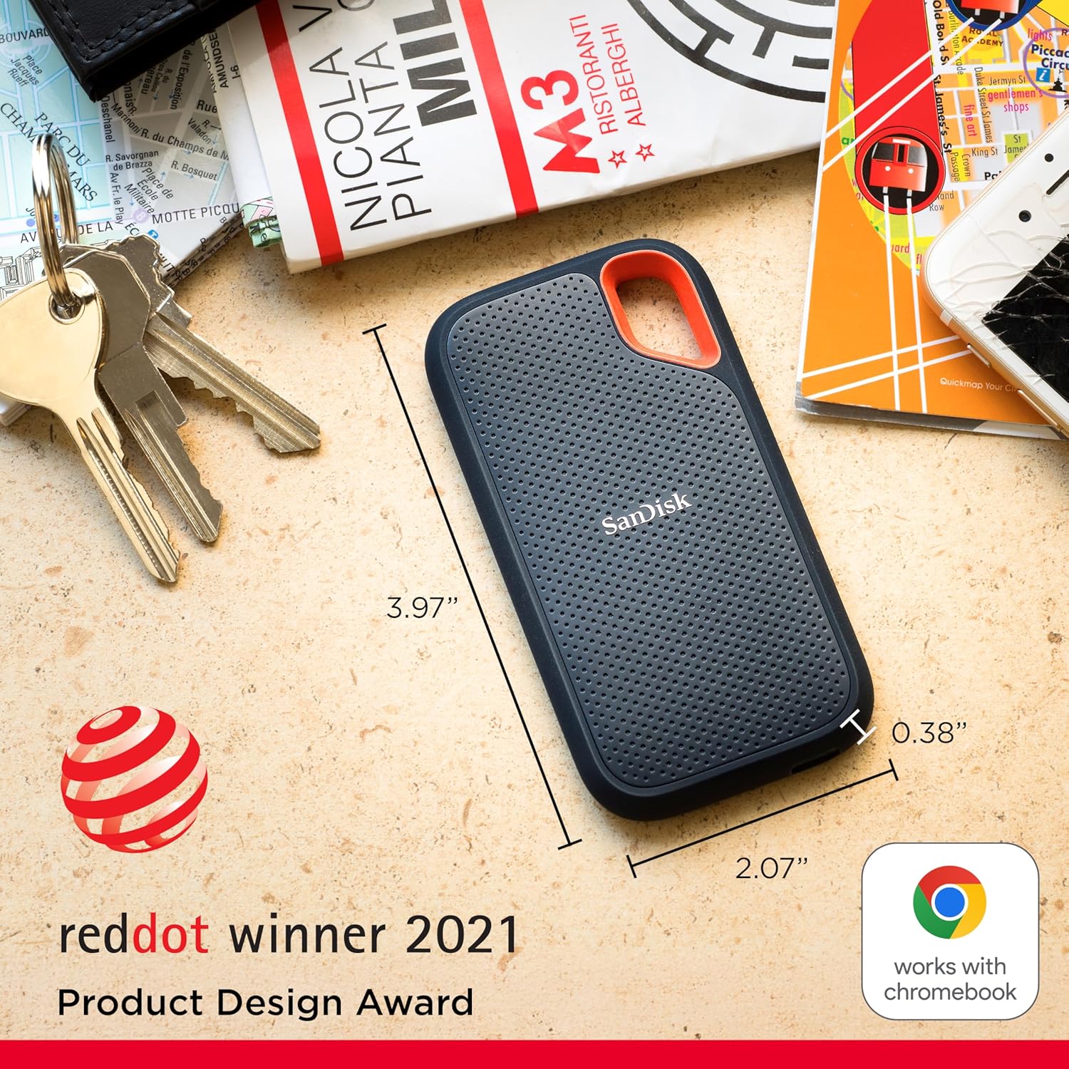 SanDisk 2TB Extreme Portable SSD - Up to 1050MB/s, USB-C, USB 3.2 Gen 2, IP65 Water and Dust Resistance, Updated Firmware - External Solid State Drive - SDSSDE61-2T00-G25 - Image 2