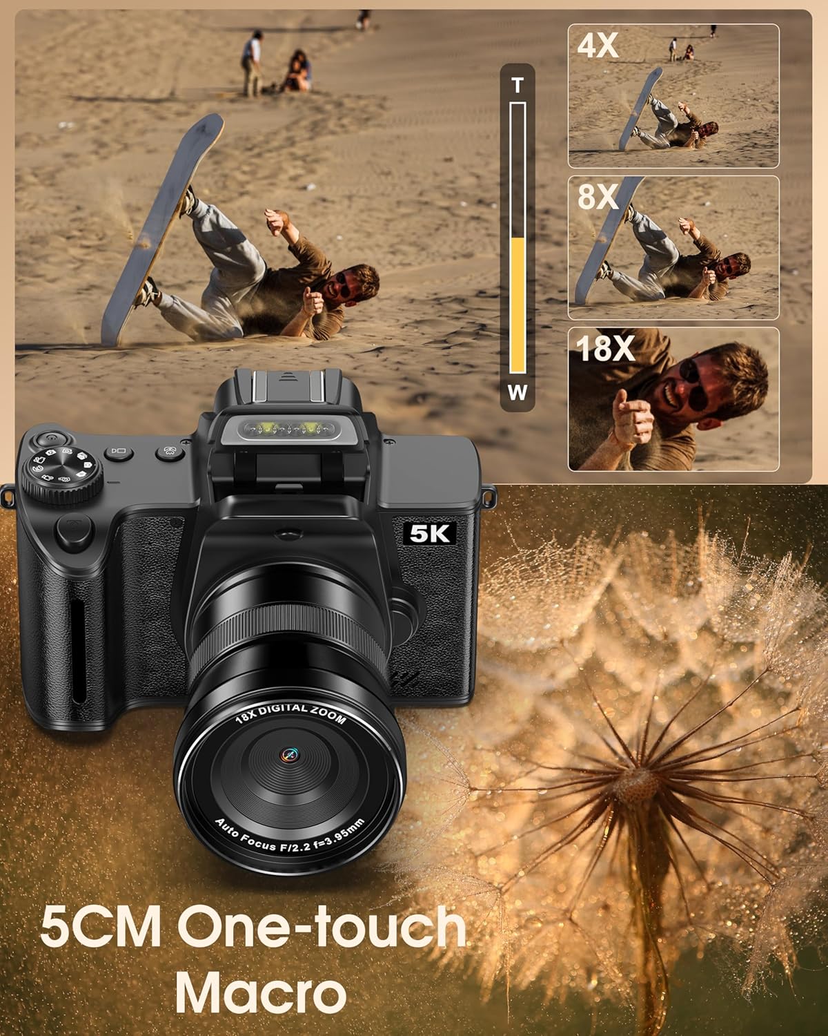True 5K Digital Camera for Photography - 80MP WiFi Autofocus Vlogging Camera for YouTube with 4.0" Touch Screen - UHD One-Touch Macro Video Cameras with 18X Zoom, Lens Hood, 3000mAH Battery, 32GB Card - Image 5