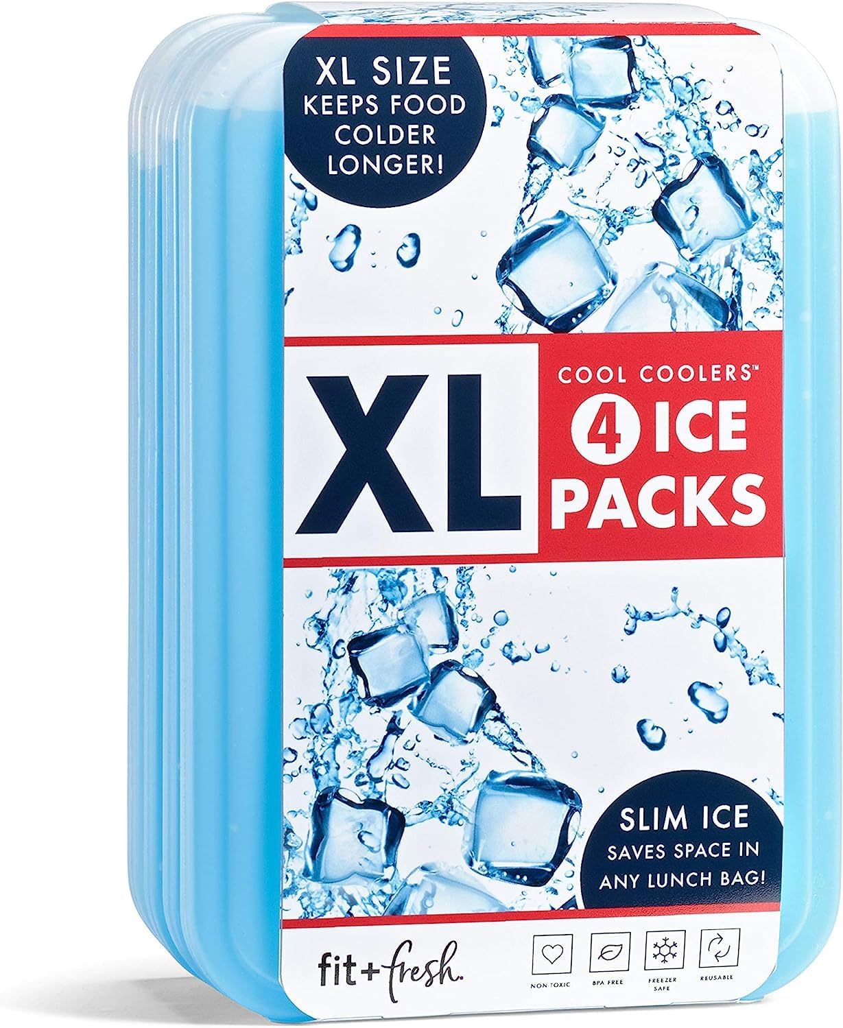 Cool Coolers by Fit & Fresh 4 Pack XL Slim Ice Packs