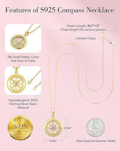 S925 Necklace Gift for Wife |Compass Jewelry - Image 4