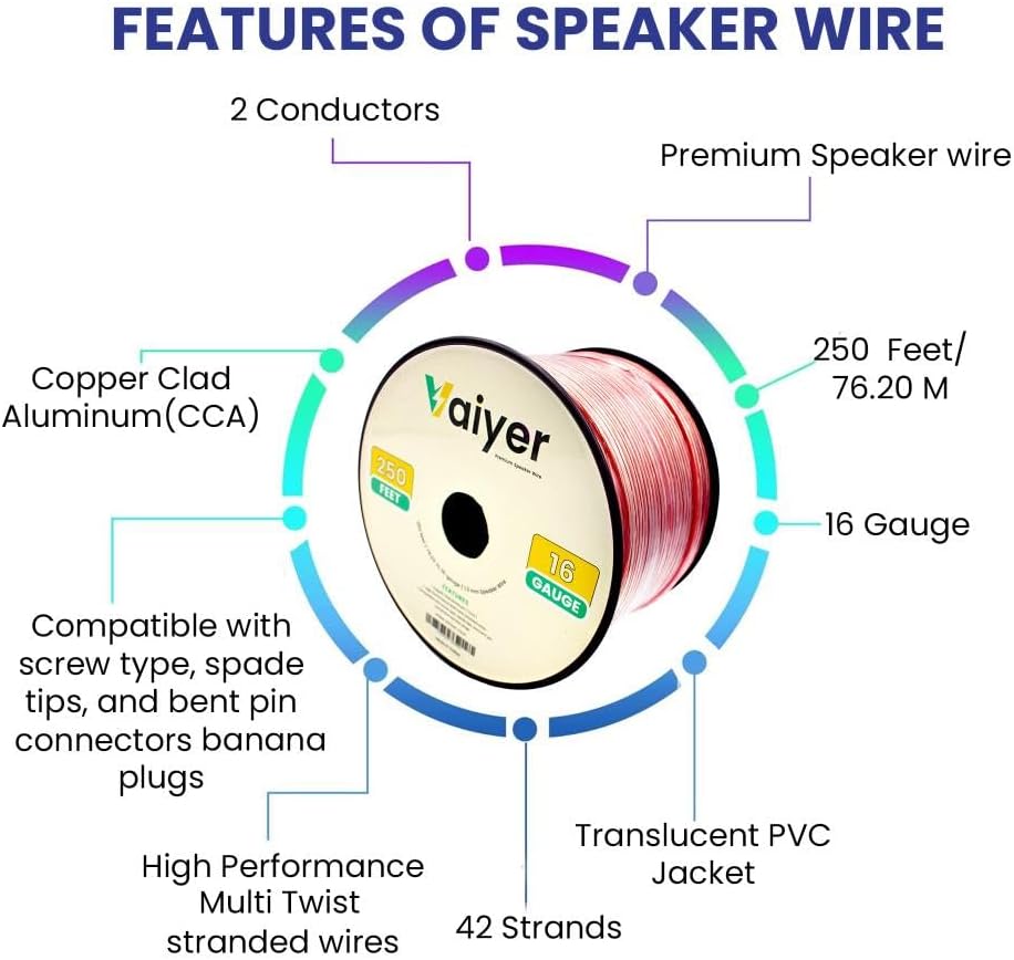 Vaiyer Home Theater System Kit - 7.2 Channel 4500 Watts Bluetooth Amplifier w/ 8 Qty of 6.5" Frameless Ceiling Speakers 200W Each, 4-Ch Speaker Selector, Mic, 16 AWG 500 ft Speaker Wire & Remote - Image 5