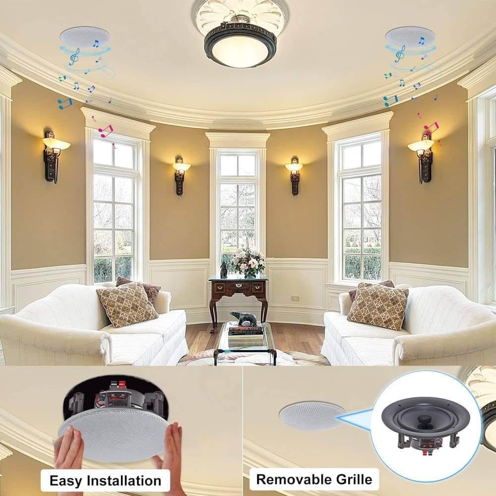 Vaiyer Home Theater System Kit - 7.2 Channel 4500 Watts Bluetooth Amplifier w/ 8 Qty of 6.5" Frameless Ceiling Speakers 200W Each, 4-Ch Speaker Selector, Mic, 16 AWG 500 ft Speaker Wire & Remote - Image 6