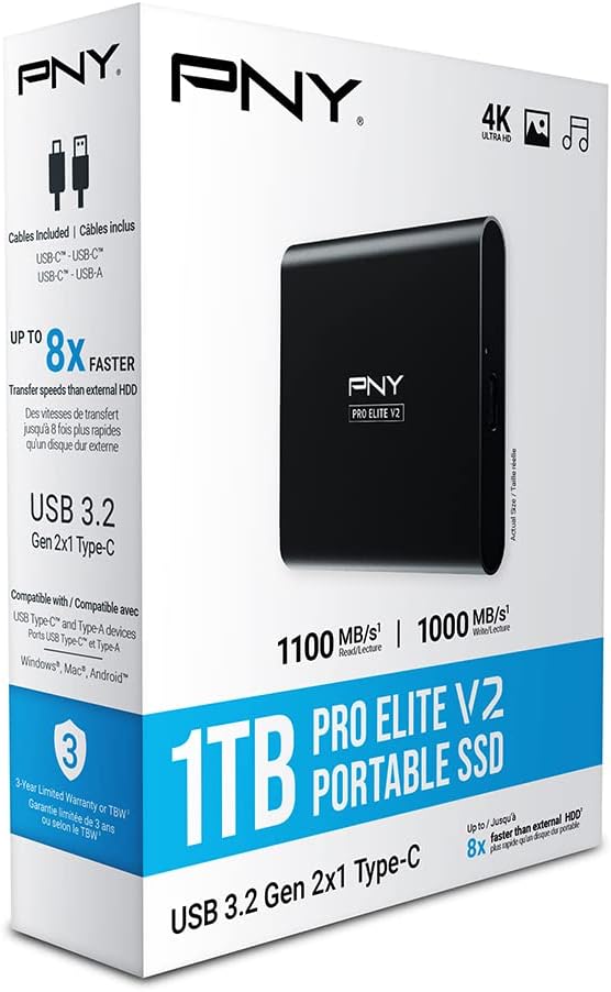 PNY Pro Elite V2 1TB USB 3.2 Gen 2x1 Type-C Portable Solid State Drive (SSD) – (PSD0CS2160-1TB-RB) - Image 8