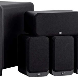 Monoprice HT-35 Premium 5.1-Channel Home Theater System – Charcoal, with Powered Subwoofer, Low Profile Speaker Grilles, Secure Mounting Option, Black (139357)