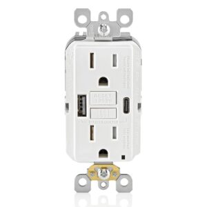 Leviton 15A SmartlockPro Self-Test GFCI Combination with Type A & Type-C USB in-Wall, USB Charger for Smartphones and Tablets, GUAC1-W