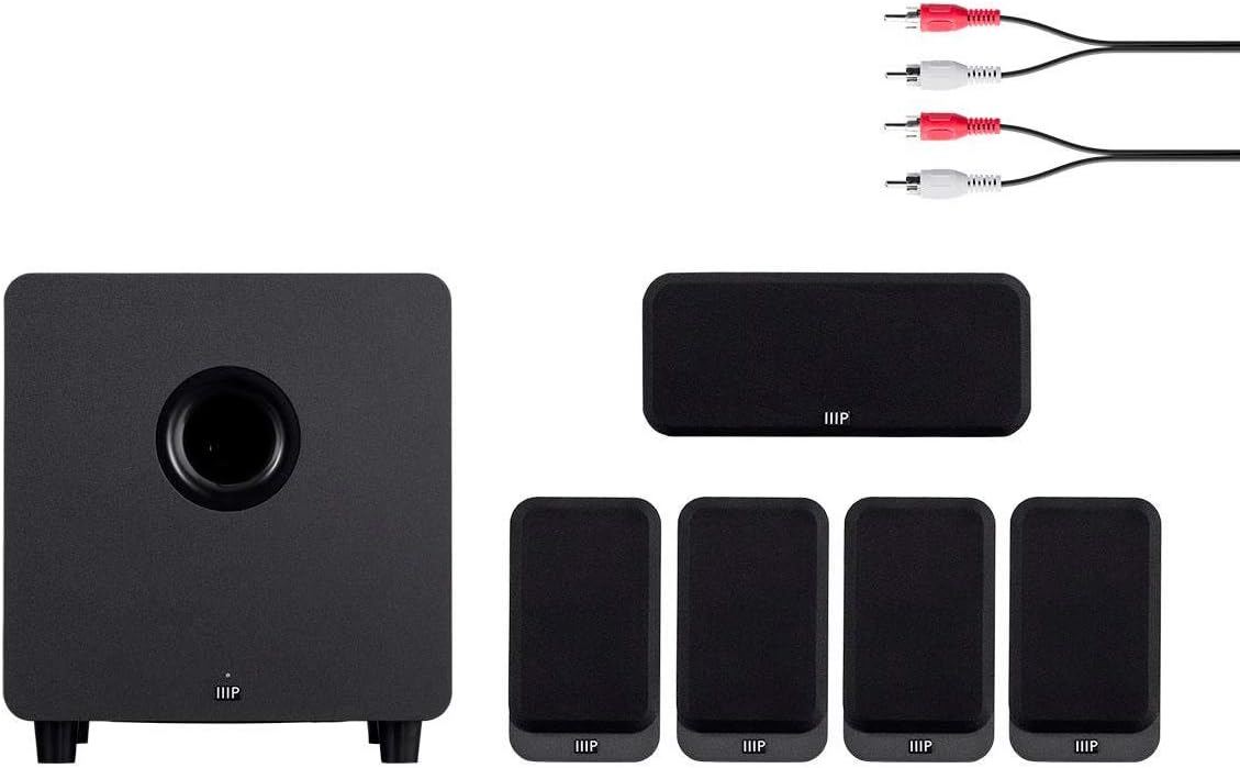 Monoprice HT-35 Premium 5.1-Channel Home Theater System - Charcoal, with Powered Subwoofer, Low Profile Speaker Grilles, Secure Mounting Option, Black (139357) - Image 6