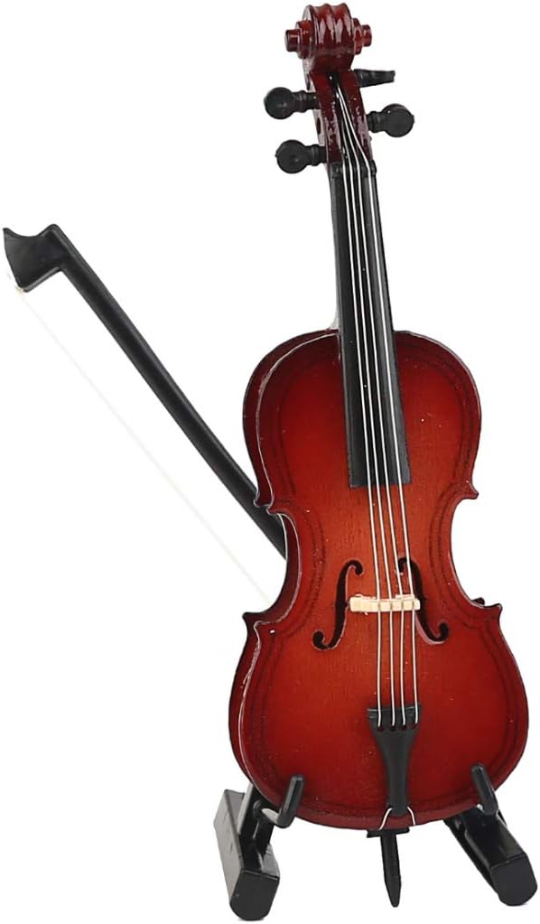Wooden Miniature Cello with Stand, Bow and Case Mini Musical Instrument Cello Replica Collectible Figurines Dollhouse Accessories Model Home Decoration Display Ornament (3.94"x1.38"x0.43") - Image 6