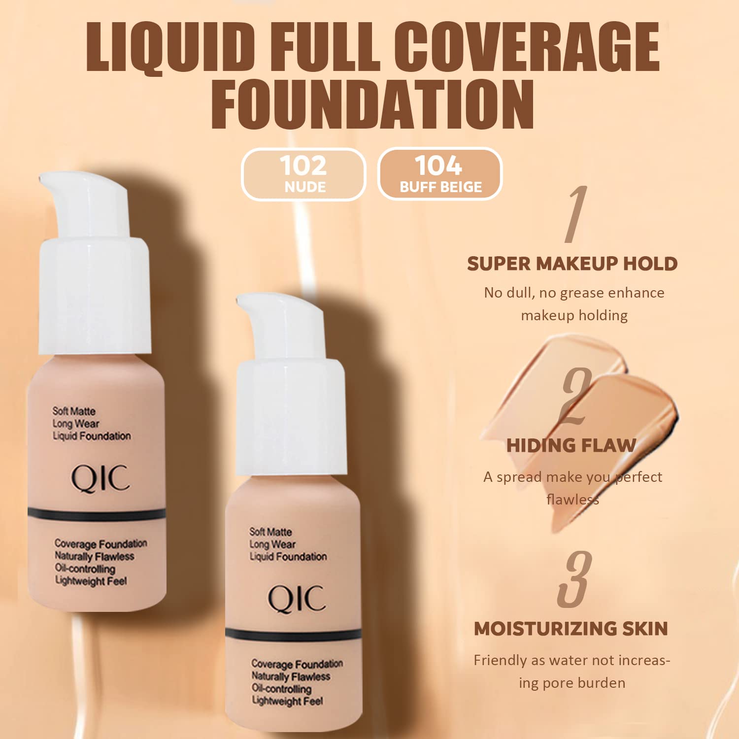 All In One Makeup Kit, Includes Naked Eyeshadow Palette, Nude & Beige Liquid Foundation, Face Primer, Lipstick Set, Eyebrow Soap Kit, Winged Eyeliner Stamp, Brush, Sponges - Image 3