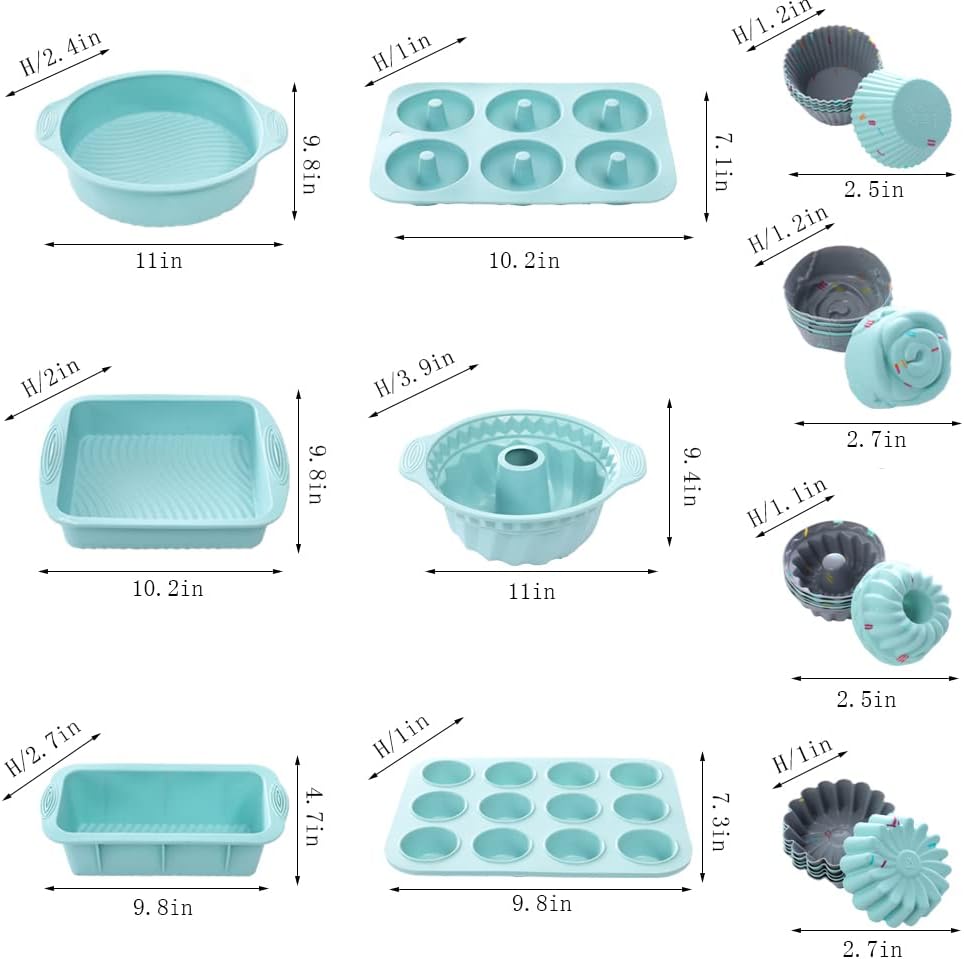 30pcs Nonstick Silicone Bakeware Set With Baking Pan, Cake Molds, Baking Sheet, Donut Pan, Muffin Pan,Cake Pan, And 24 Pack Silicone Cupcake Mold Baking Cups - Image 3