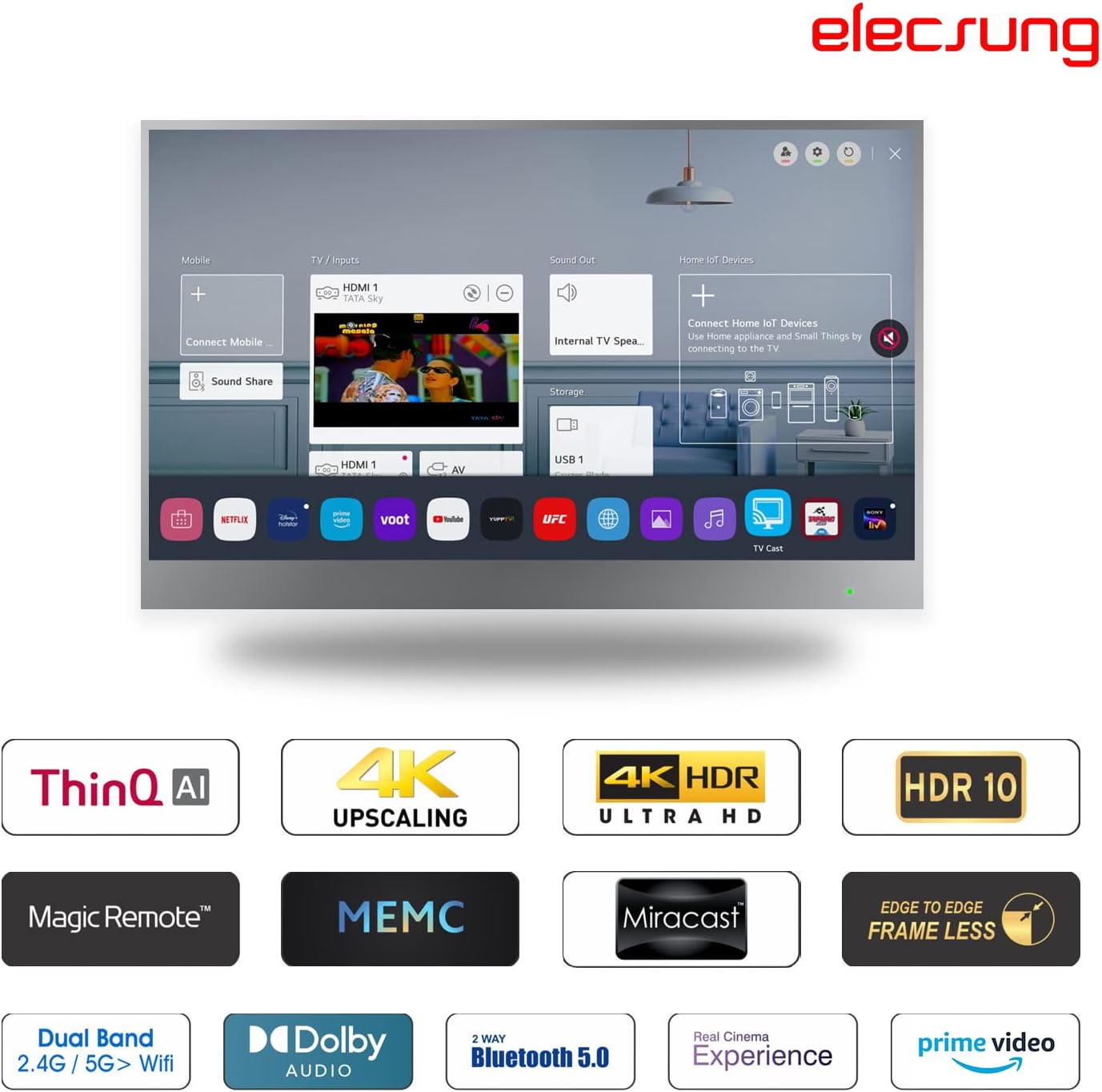 elecsung 28inch 4K UHD Smart TV for Bathroom,Mirror Panel, IP65 Waterproof,Built-in Alexa, WiFi, Bluetooth,Speakers,webOS System - Image 2