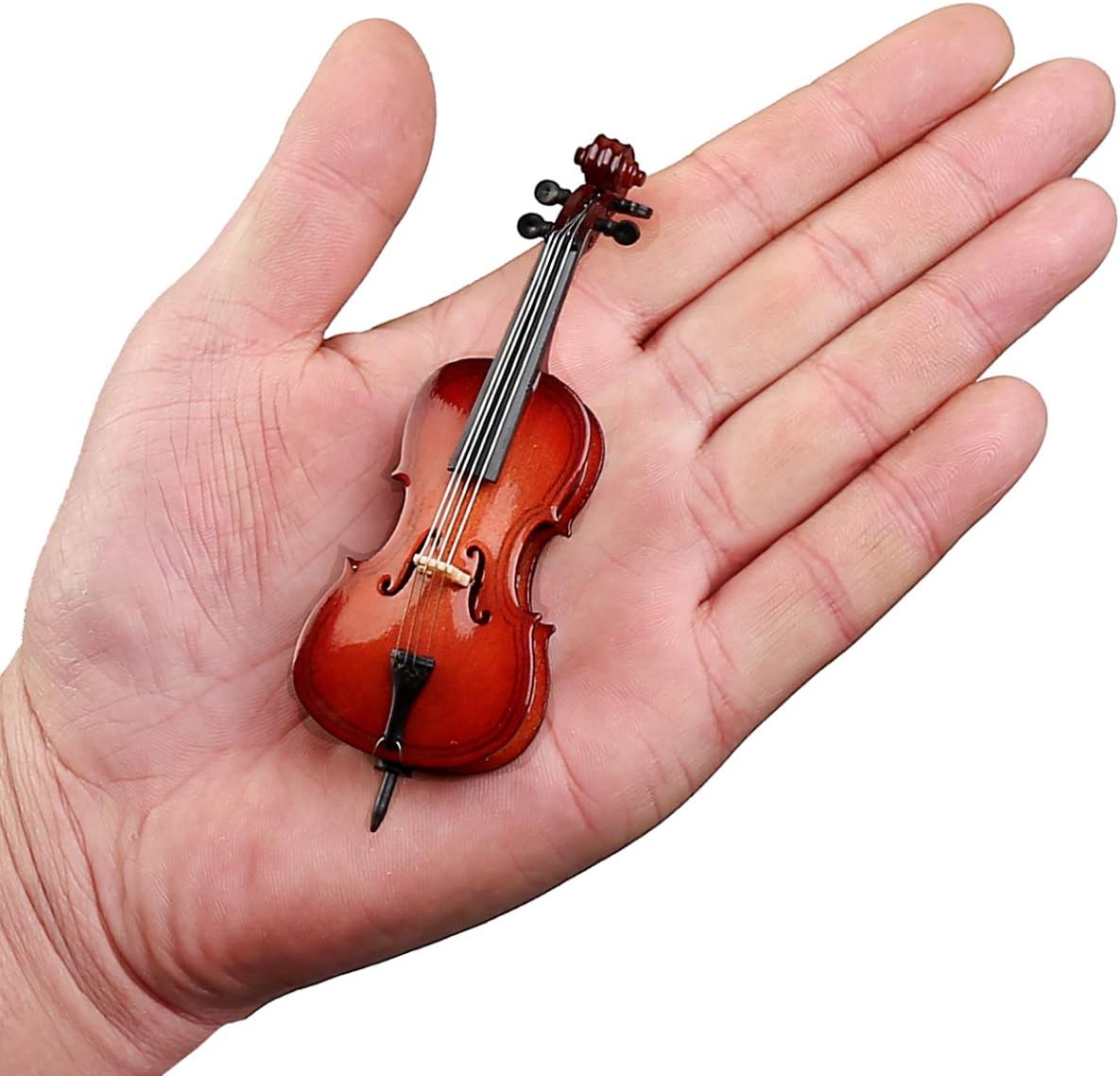 Wooden Miniature Cello with Stand, Bow and Case Mini Musical Instrument Cello Replica Collectible Figurines Dollhouse Accessories Model Home Decoration Display Ornament (3.94"x1.38"x0.43") - Image 2