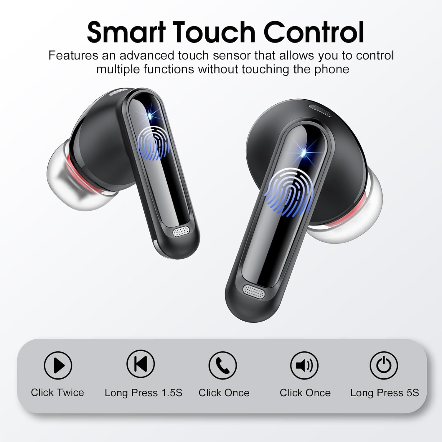 Wireless Earbuds, 2025 NEW Bluetooth 5.4 Headphones 48Hrs In Ear Buds Wireless Bluetooth Earbuds, Deep Bass Stereo with 4 ENC Mic Sport Headphones, IP7 Waterproof Earphones IOS Android Earbud, Black - Image 5