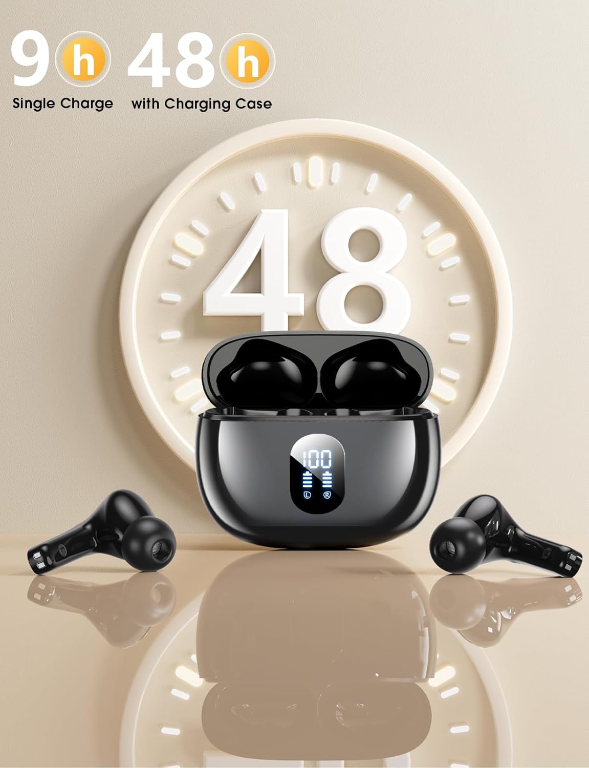 Wireless Earbuds Bluetooth 5.3 Ear Buds, Hi-Fi Stereo Bass Ear Buds with 48H Playtime & LED Display, Lightweight in-Ear Headphones with Mic, IPX7 Waterproof, Touch Control for iPhone - Image 4