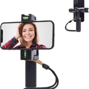 Movo PR-3 Rotating Smartphone Grip Handle Rig with Vertical and Horizonal Positions, Wrist Strap, Tripod Mount, Cold Shoe Mount for Lights and Microphones – for iPhone, Samsung, Google, Android Phones