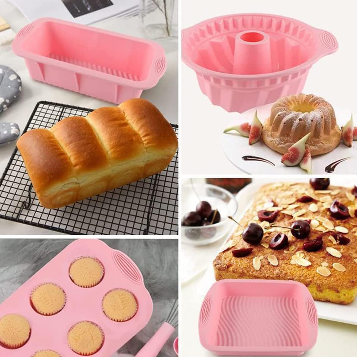 Nonstick Silicone Bakeware Set, 7pcs Baking Cake Pan, Economical BPA Free Heat Resistant Bakeware Suppliers Tools Kit with Silicone Brush for DIY Loaf Bread Cheesecake Pizza Cupcake Muffin - Image 7